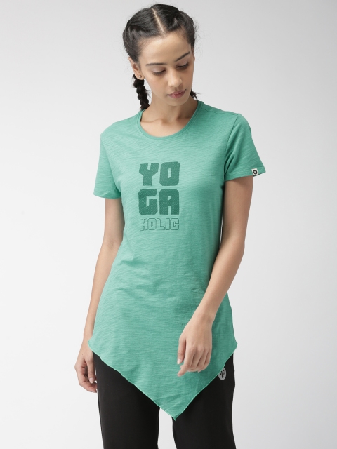 

2GO Women Green Printed Round Neck Longline Slim Fit T-shirt