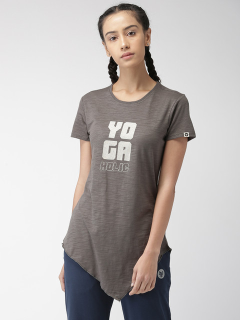 

2GO Women Grey Printed Round Neck Longline Slim Fit T-shirt