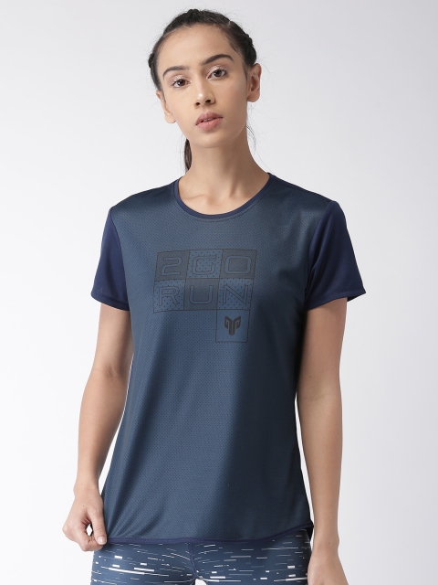 

2GO Women Navy Printed Round Neck GO-DRY Running T-shirt, Blue