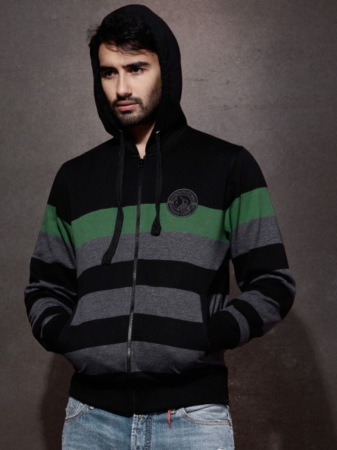

Roadster Grey & Black Striped Hooded Sweatshirt