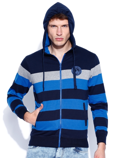 

Roadster Blue Striped Hooded Sweatshirt