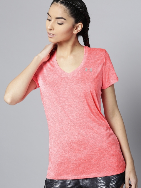 

UNDER ARMOUR Women Fluorescent Pink Tech V-Neck Twist T-Shirt