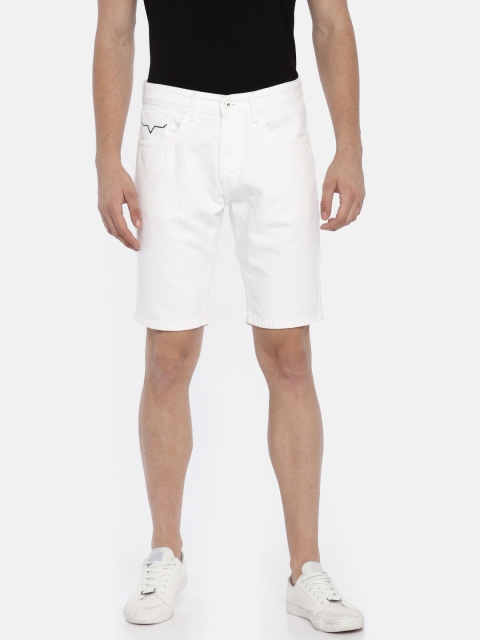 

Pepe Jeans Men White Solid Regular Fit Denim Shorts