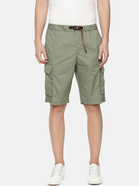 

Pepe Jeans Men Olive Green Solid Slim Fit Cargo Shorts