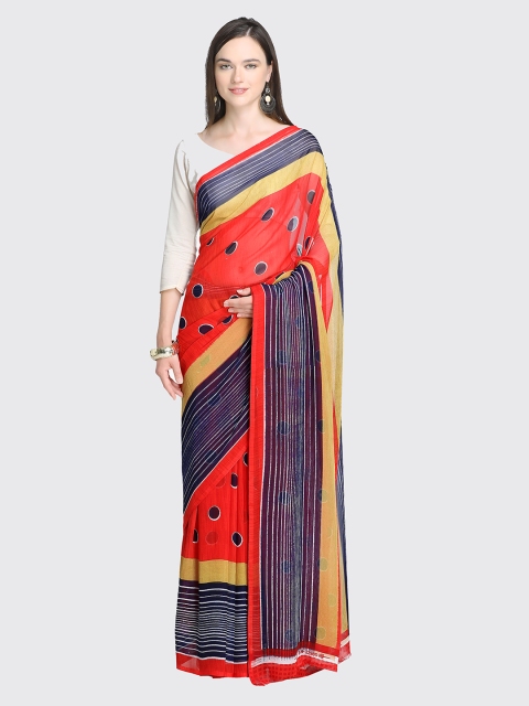 

Ligalz Red Printed Poly Chiffon Saree