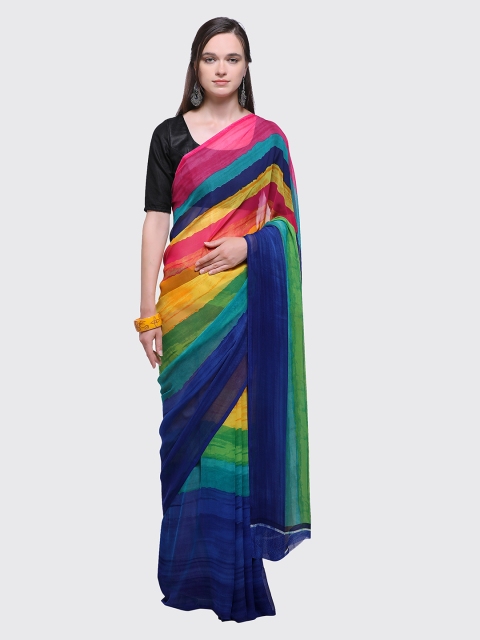 

Ligalz Blue & Yellow Poly Chiffon Colourblocked Saree