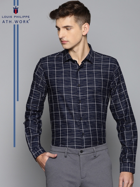 

Louis Philippe Ath.Work Men Navy Blue Super Slim Fit Checked Semiformal Shirt