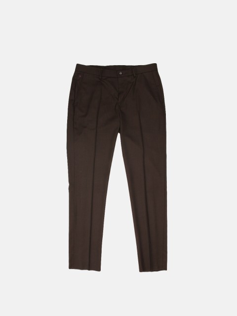 

Louis Philippe Men Coffee Brown Slim Fit Self Design Permapress wrinkle free Formal Trousers