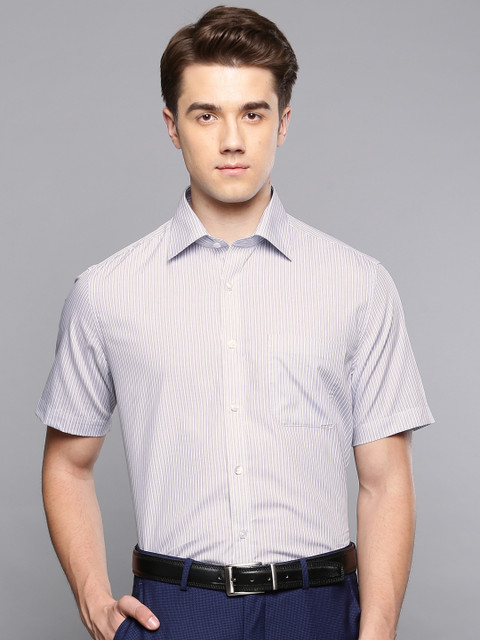 

Louis Philippe Men Grey & White Slim Fit Striped Formal Shirt