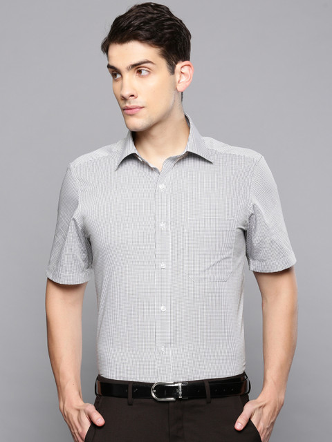 

Louis Philippe Men White & Grey Regular Fit Checked Formal Shirt