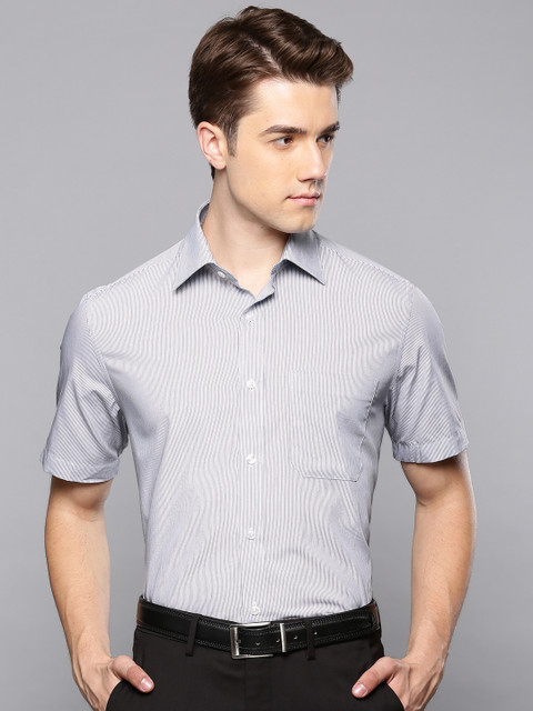 

Louis Philippe Men Grey & White Slim Fit Striped Formal Shirt