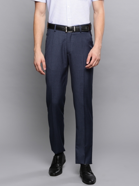 

Louis Philippe Men Navy Blue Regular Fit Checked Formal Trousers