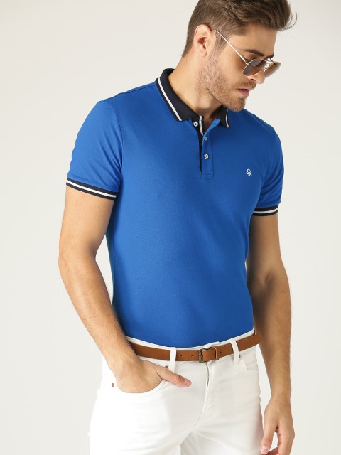 

United Colors of Benetton Men Blue Solid Polo Collar T-shirt