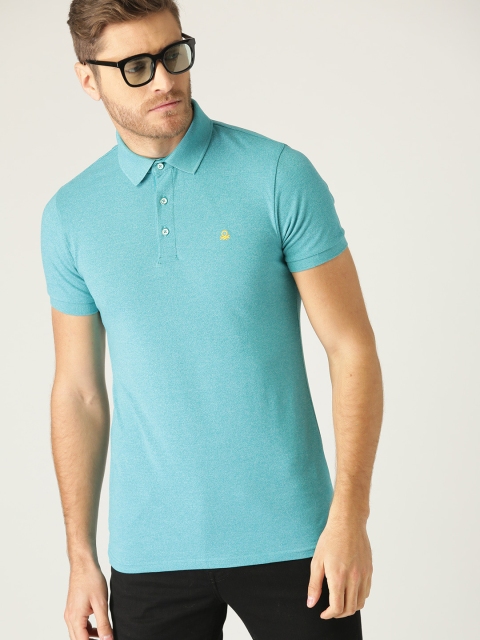 

United Colors of Benetton Men Turquoise Green Solid Polo Collar T-shirt