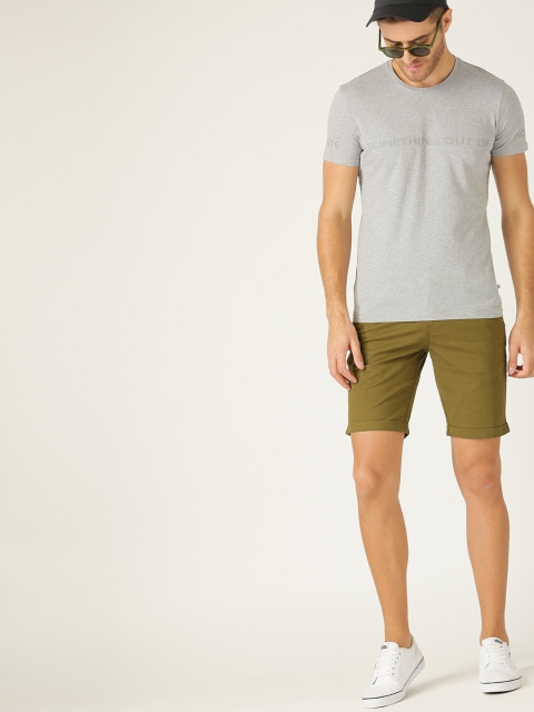 

United Colors of Benetton Men Grey Melange Solid Round Neck T-shirt