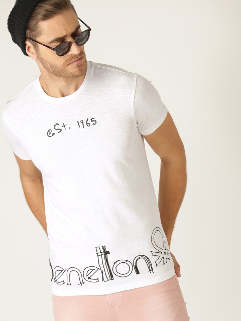 

United Colors of Benetton Men White Solid Round Neck T-shirt