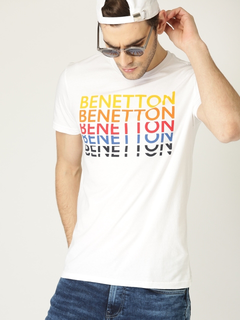 

United Colors of Benetton Men White Printed Round Neck T-shirt