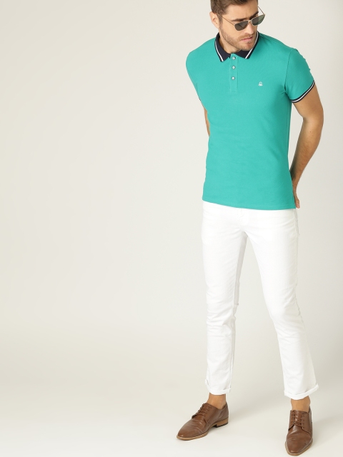 

United Colors of Benetton Men Turquoise Blue Solid Polo Collar T-shirt