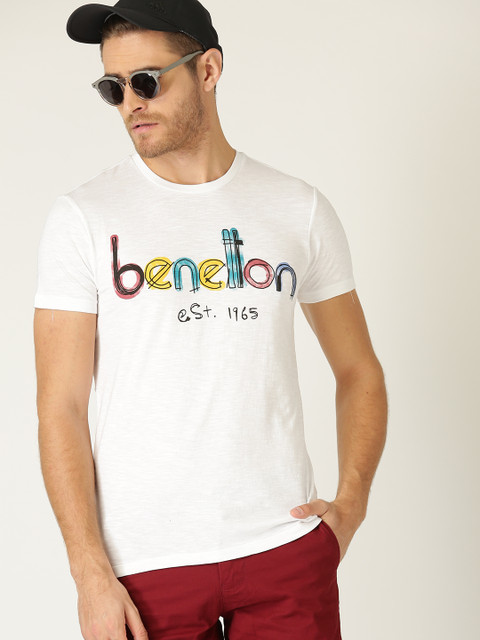 

United Colors of Benetton Men White Printed Round Neck T-shirt