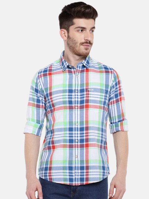 

Pepe Jeans Men White & Red Slim Fit Checked Casual Shirt