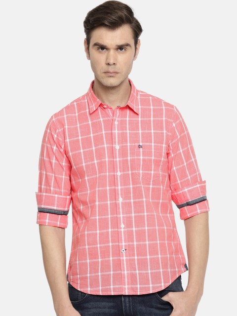 

Pepe Jeans Men Pink & White Slim Fit Checked Casual Shirt