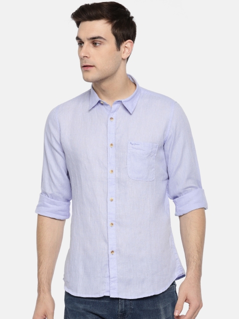 

Pepe Jeans Men Blue Regular Fit Solid Linen Casual Shirt