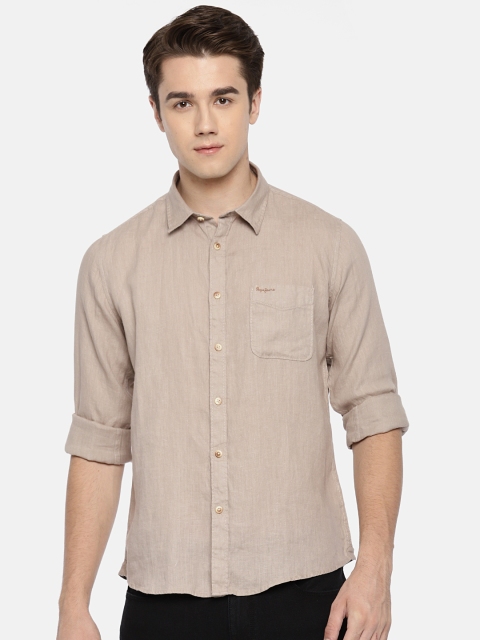 

Pepe Jeans Men Beige Regular Fit Solid Linen Casual Shirt