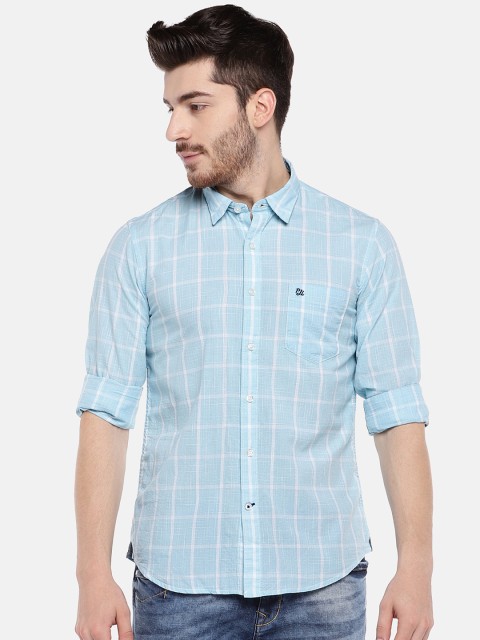 

Pepe Jeans Men Blue & White Regular Fit Checked Casual Shirt