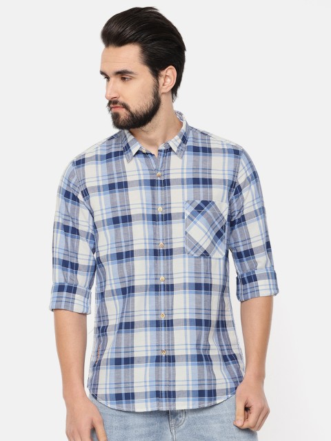 

Pepe Jeans Men Navy Blue & Grey Regular Fit Checked Casual Shirt