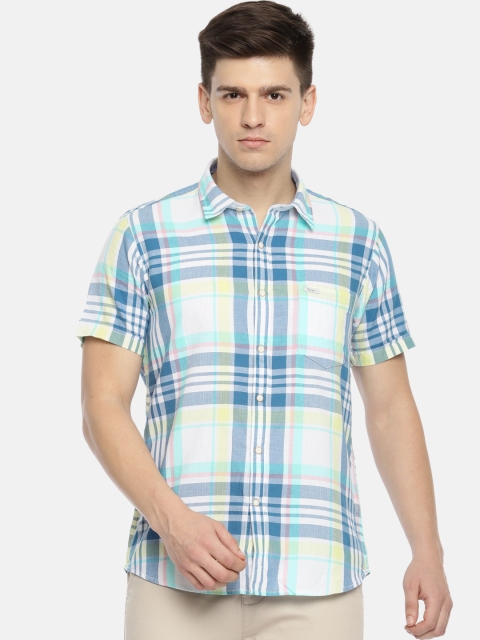 

Pepe Jeans Men Blue & White Regular Fit Checked Casual Shirt