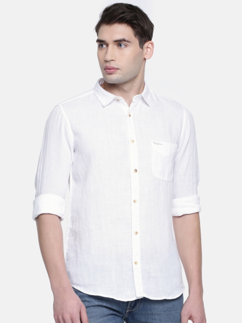 

Pepe Jeans Men White Regular Fit Solid Casual Linen Shirt