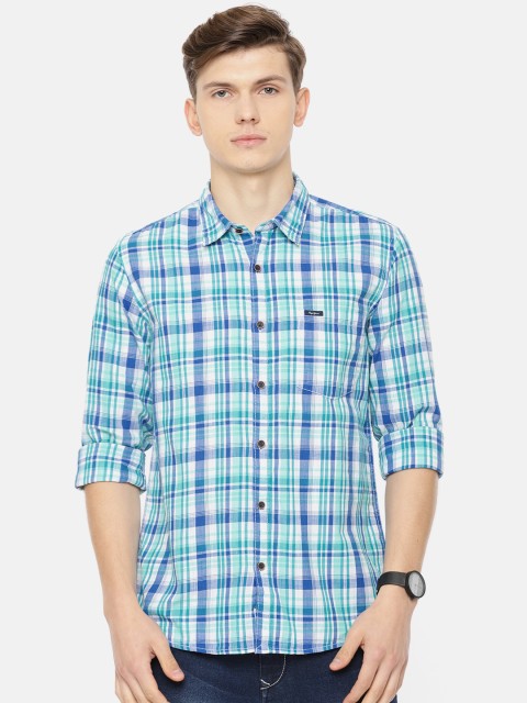 

Pepe Jeans Men Blue & Green Gordon Regular Fit Checked Casual Shirt
