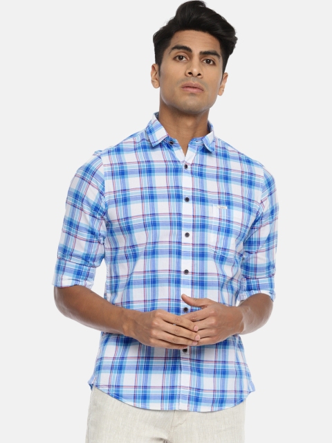 

Pepe Jeans Men Blue & White Slim Fit Checked Casual Shirt