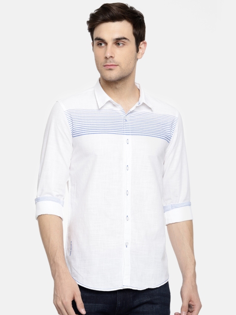 

Pepe Jeans Men White & Blue Slim Fit Striped Casual Shirt