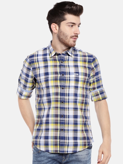 

Pepe Jeans Men Blue & Yellow Regular Fit Checked Casual Shirt