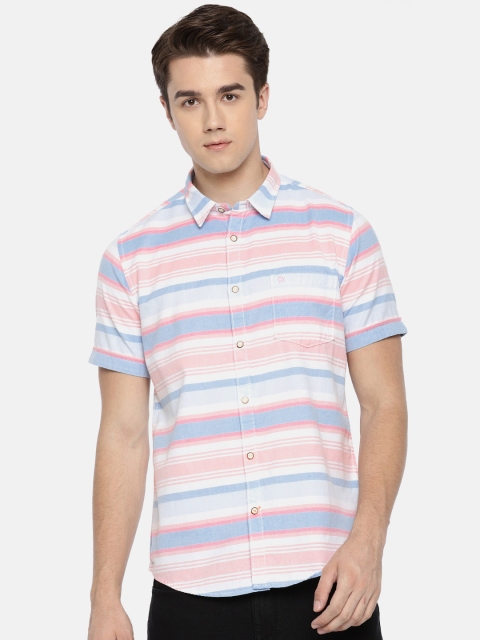 

Pepe Jeans Men Coral Pink & Blue Regular Fit Striped Casual Shirt
