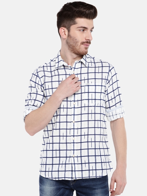 

Pepe Jeans Men White & Navy Blue Regular Fit Checked Casual Shirt
