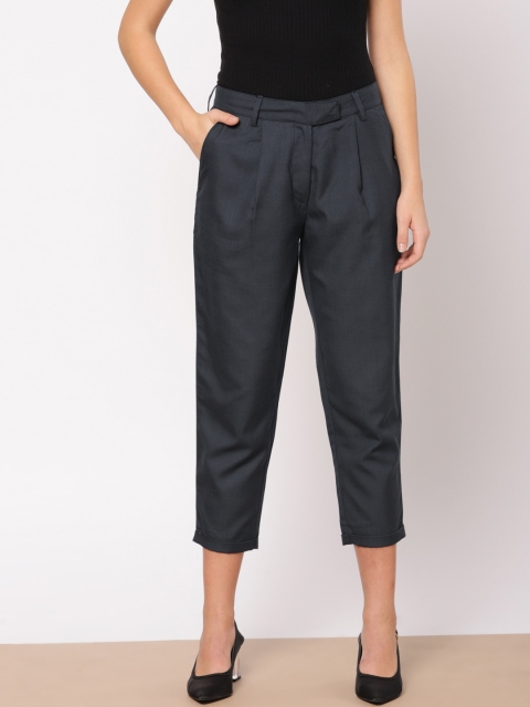 

ether Women Navy Blue Regular Fit Solid Formal Trousers