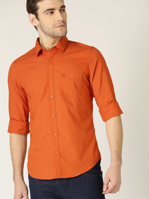 

United Colors of Benetton Men Rust Orange Slim Fit Solid Casual Shirt