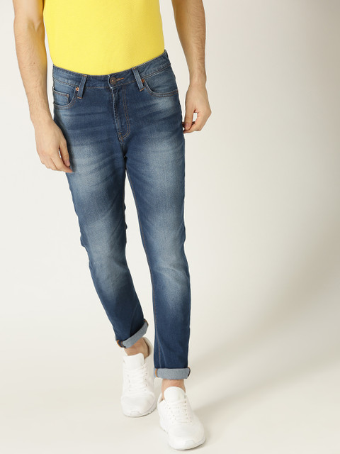

United Colors of Benetton Men Blue Carrot Fit Mid-Rise Clean Look Stretchable Jeans