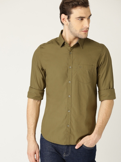 

United Colors of Benetton Men Olive Green Slim Fit Solid Casual Shirt