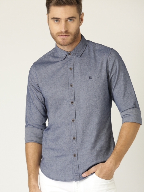 

United Colors of Benetton Men Navy Blue Regular Fit Solid Casual Shirt