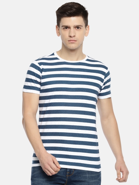 

Pepe Jeans Men Navy Blue & White Slim Fit Striped Round Neck T-shirt