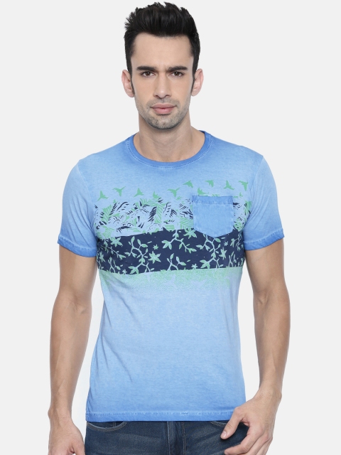 

Pepe Jeans Men Blue Printed Round Neck Pure Cotton T-shirt