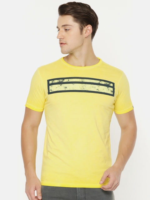 

Pepe Jeans Men Yellow Slim Fit Printed Round Neck Pure Cotton T-shirt