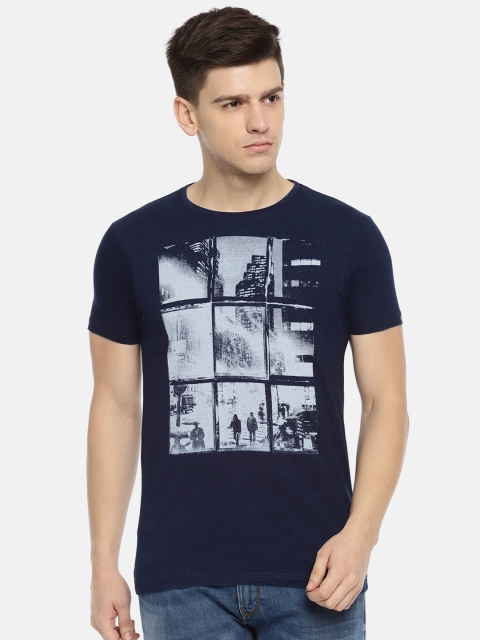 

Pepe Jeans Men Blue Printed Round Neck Pure Cotton T-shirt