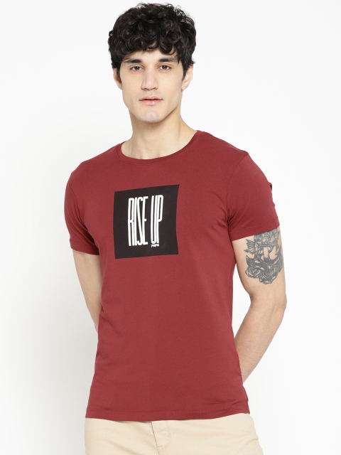 

Pepe Jeans Men Rust Brown Printed Round Neck T-shirt