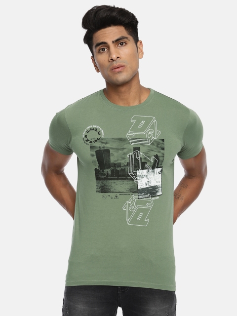 

Pepe Jeans Men Olive Green Slim Fit Printed Round Neck T-shirt