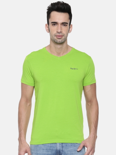 

Pepe Jeans Men Green Solid Slim Fit V-Neck T-shirt