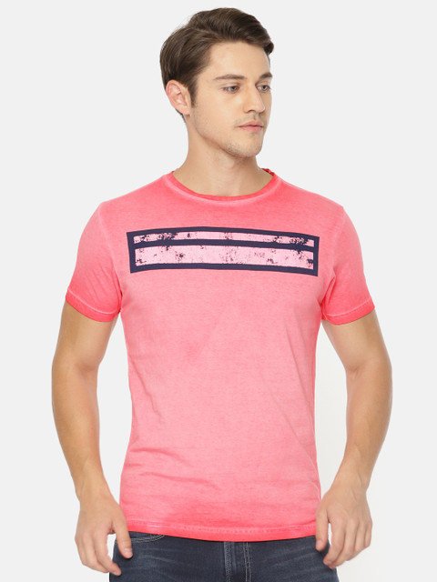 

Pepe Jeans Men Coral Pink Printed Round Neck T-shirt